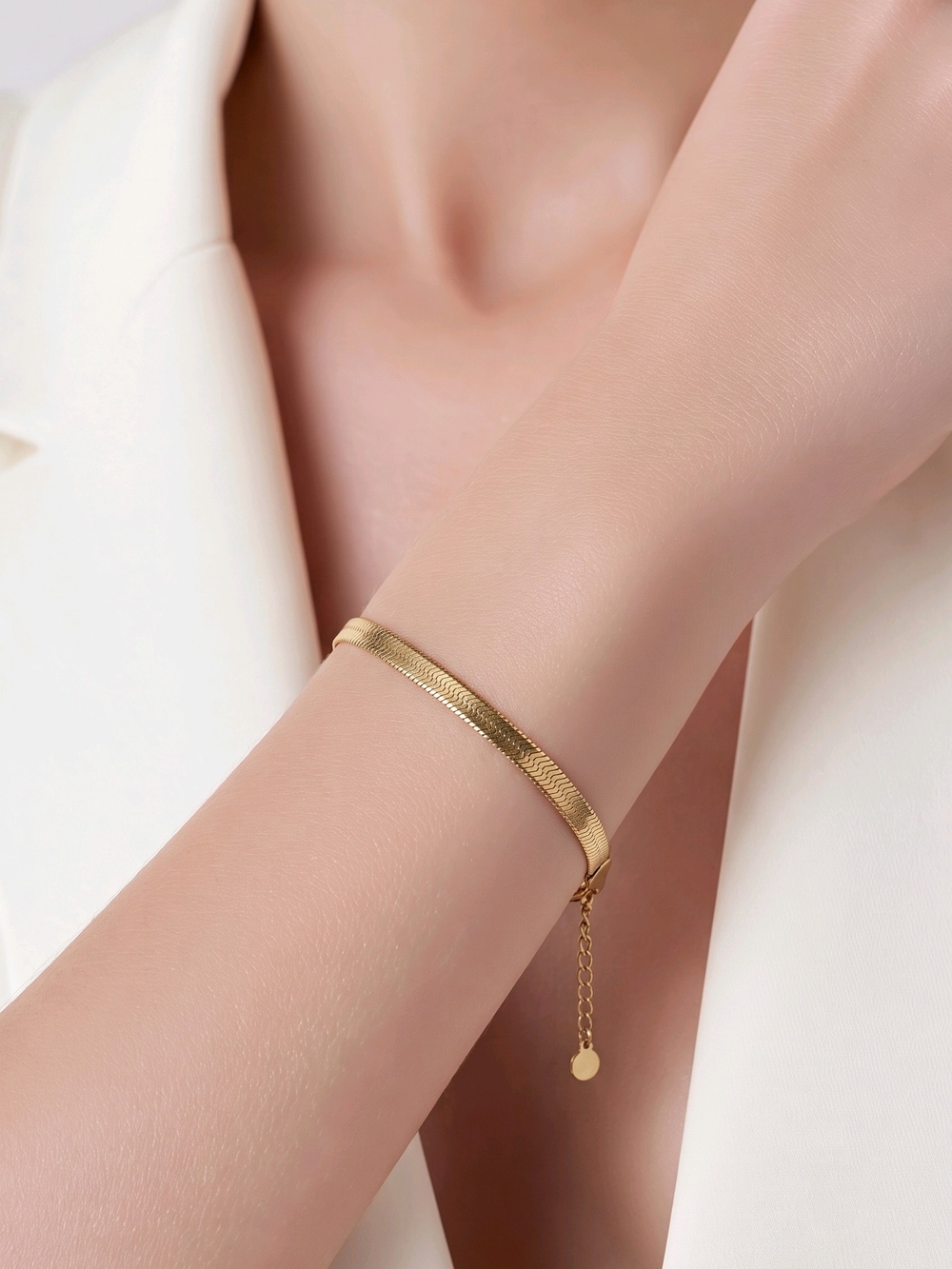 Monet Gold Tone Herringbone Chain Link Bracelet